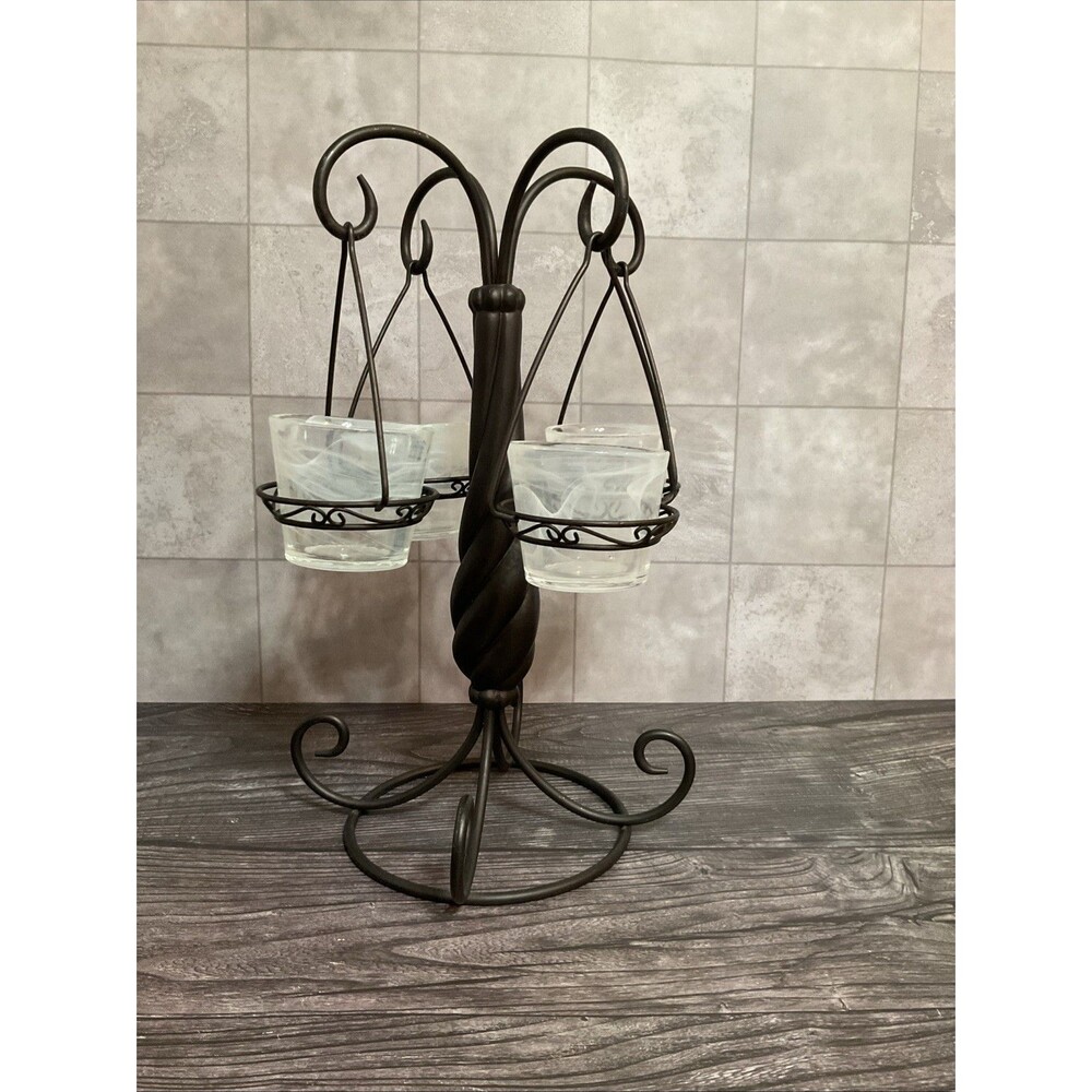 vintage Hanging Votive (tea Light) holder Cast Iron And Crate & Barrel Holders
